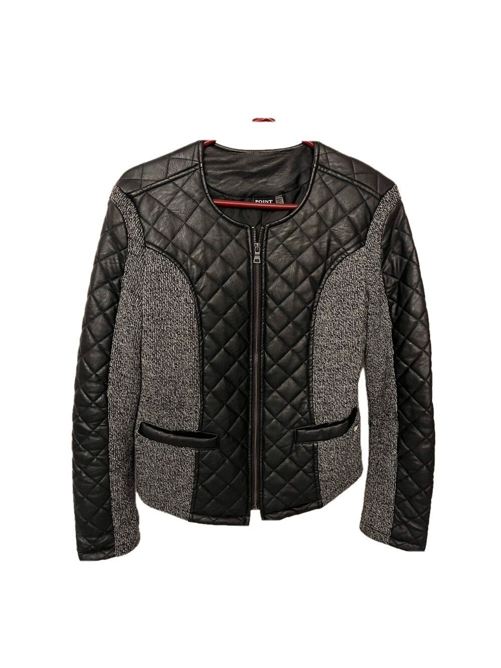 Point Zero faux leather zip Moto sweater jacket size medium